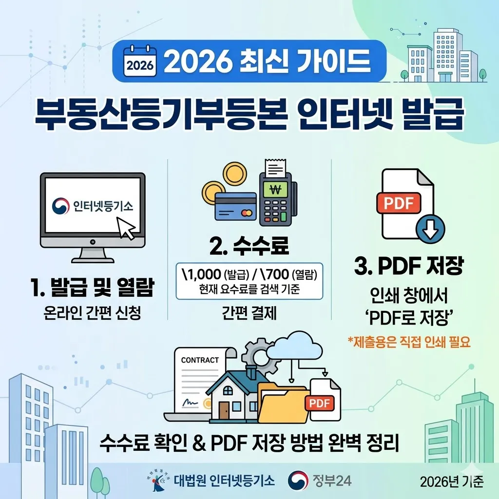 부동산등기부등본 인터넷발급 방법 수수료 및 PDF 저장 2026 가이드