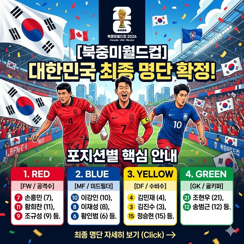 북중미월드컵 최종 명단 손흥민 이강인 김민재 포함 국가대표 포지션별 안내