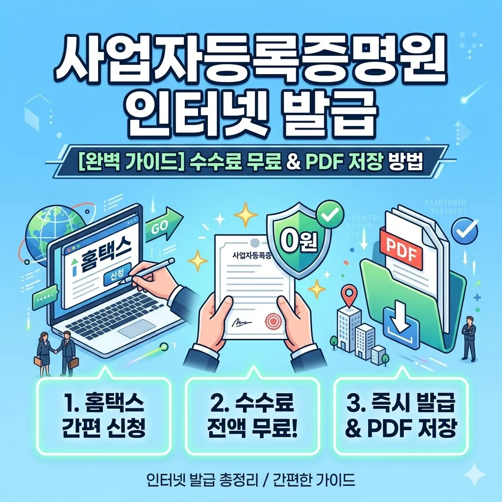사업자등록증명원 인터넷발급 방법 수수료 무료 및 PDF 저장 가이드