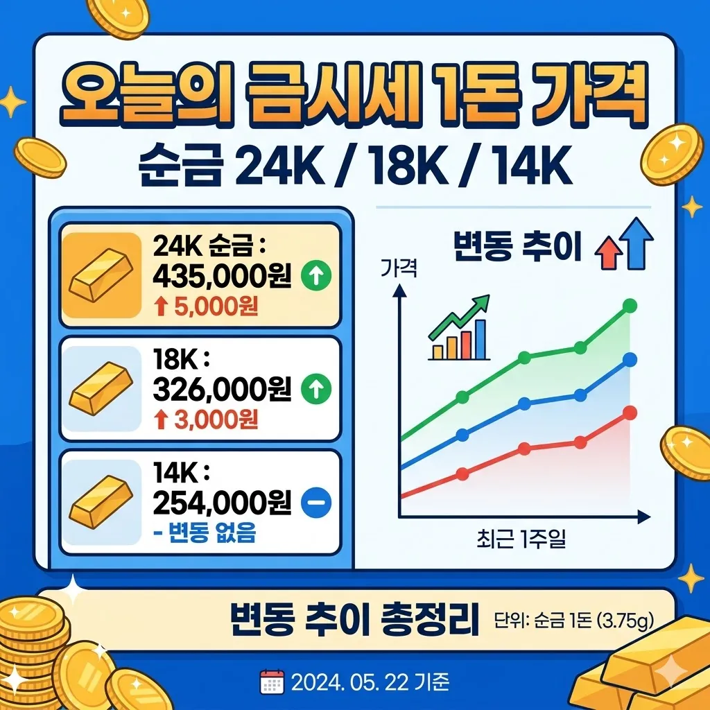 오늘의 금시세 순금 1돈 가격 및 24k 18k 14k 변동 추이 총정리