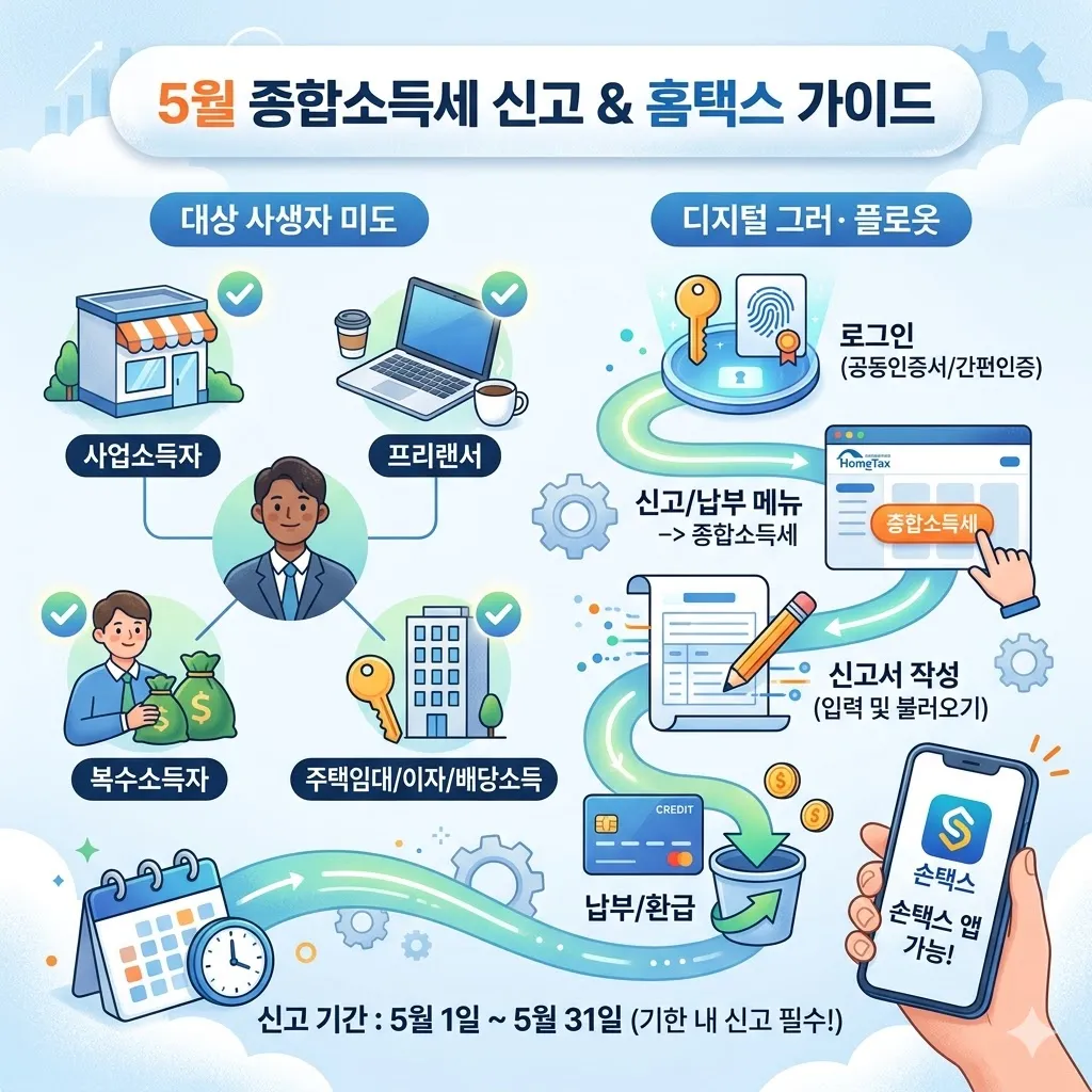 종합소득세 신고기간 5월 대상자 확인 및 홈택스 신고 가이드