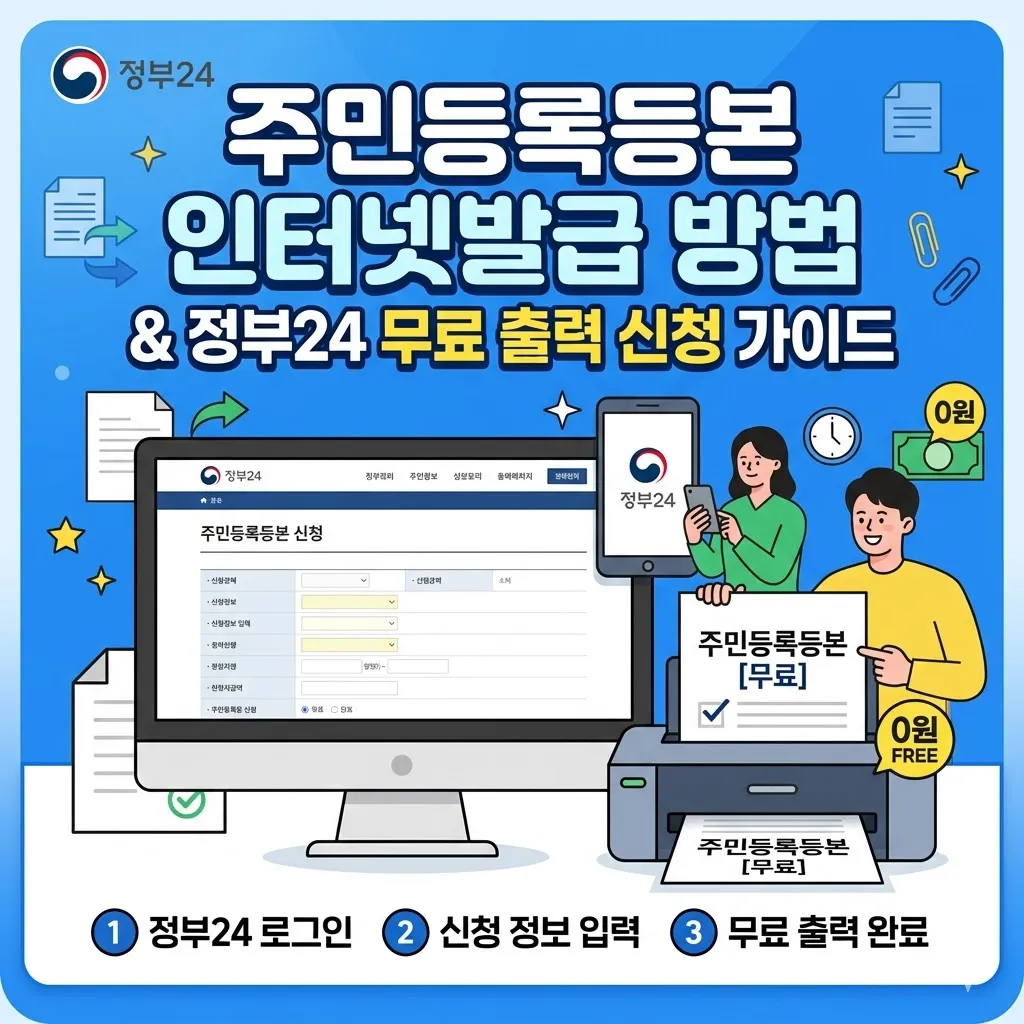 주민등록등본 인터넷발급 방법 및 정부24 무료 출력 신청 가이드