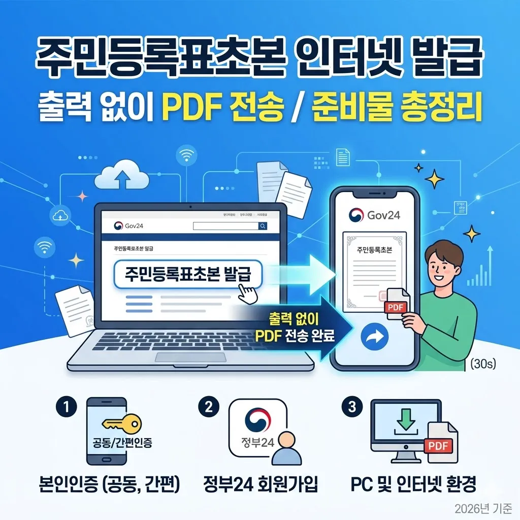 주민등록표초본 인터넷발급 출력 없이 PDF 전송하는 법 및 준비물 총정리