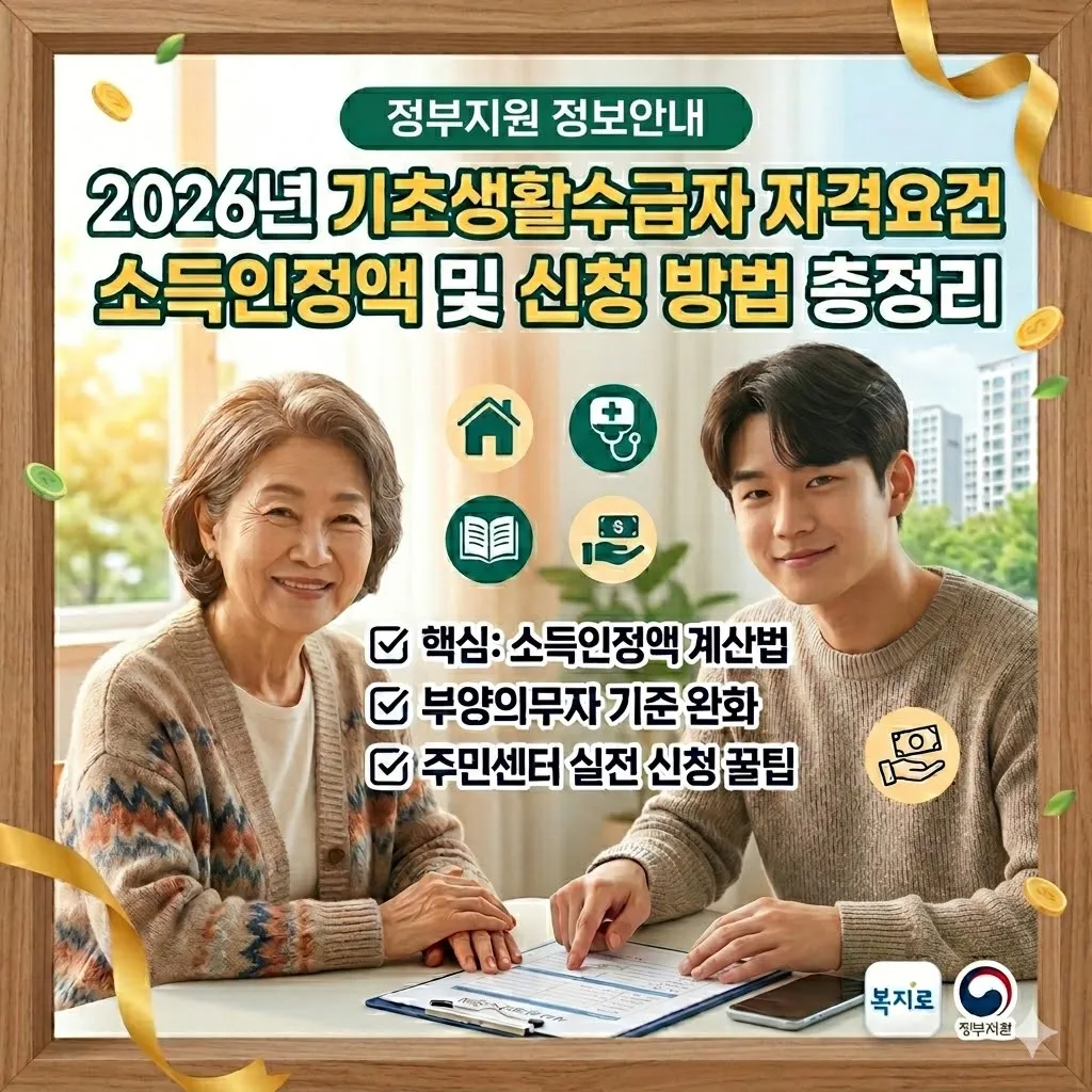 기초생활수급자 자격요건 소득인정액 및 신청 방법 총정리