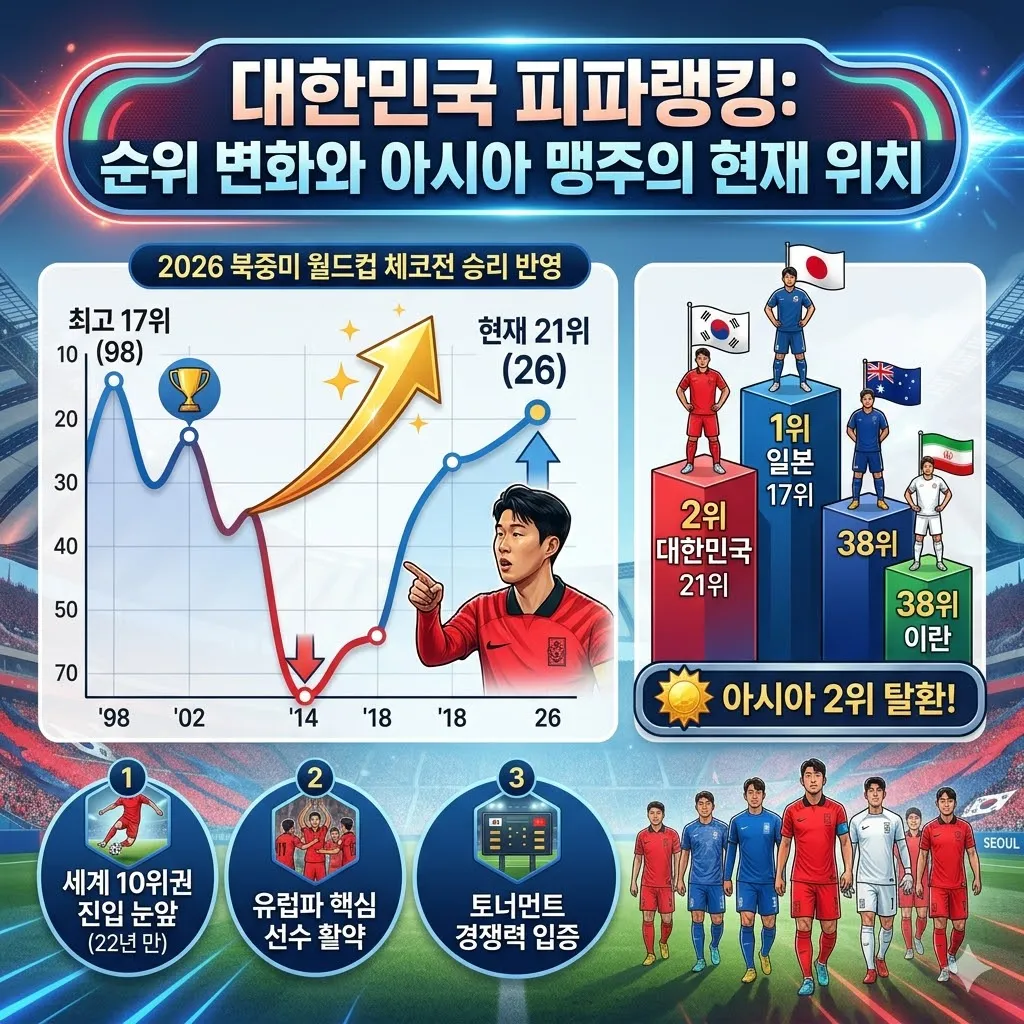 대한민국 피파랭킹 순위 변화와 아시아 축구 맹주 한국 피파랭킹의 현재 위치