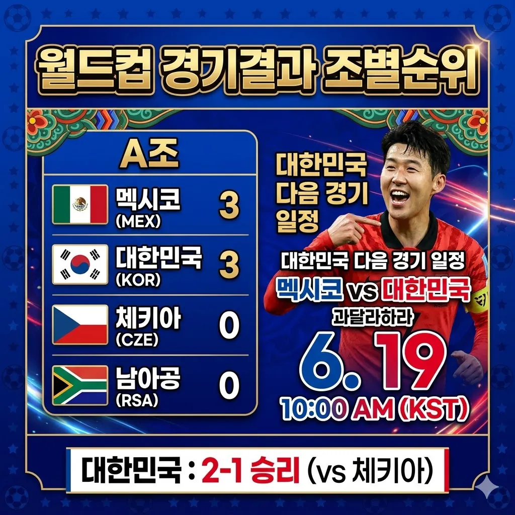 월드컵 경기결과 및 조별리그 순위 · 대한민국 대표팀 월드컵 경기 다음 일정 안내