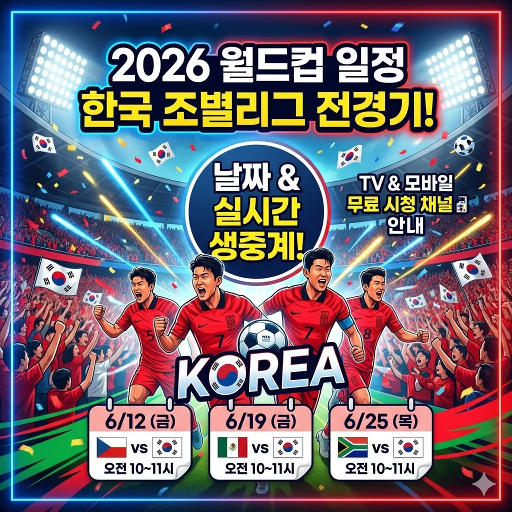 월드컵 일정 한국 | 한국 조별리그 경기 날짜와 실시간 월드컵 생중계 채널 안내