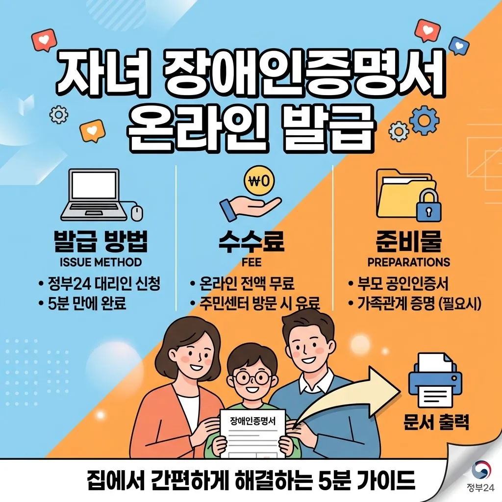 자녀 장애인증명서 온라인 발급 방법 및 수수료, 준비물 총정리