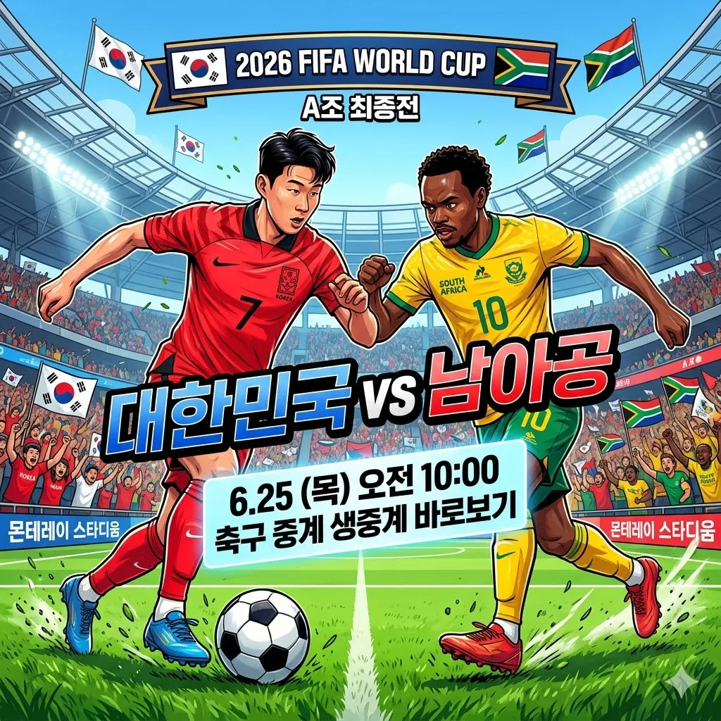 한국 남아공 축구 중계 일정, 경기시간 및 모바일 생중계 바로보기 사이트 총정리(2026 북중미 월드컵 A조 3차전)