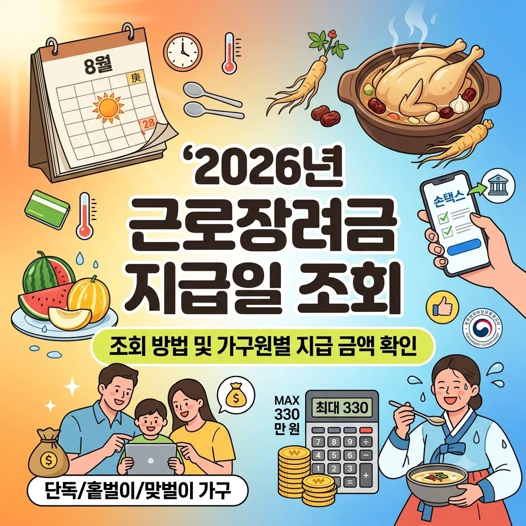 2026년 근로장려금 지급일 조회 방법 및 가구원별 근로장려금 지급 금액 확인 방법