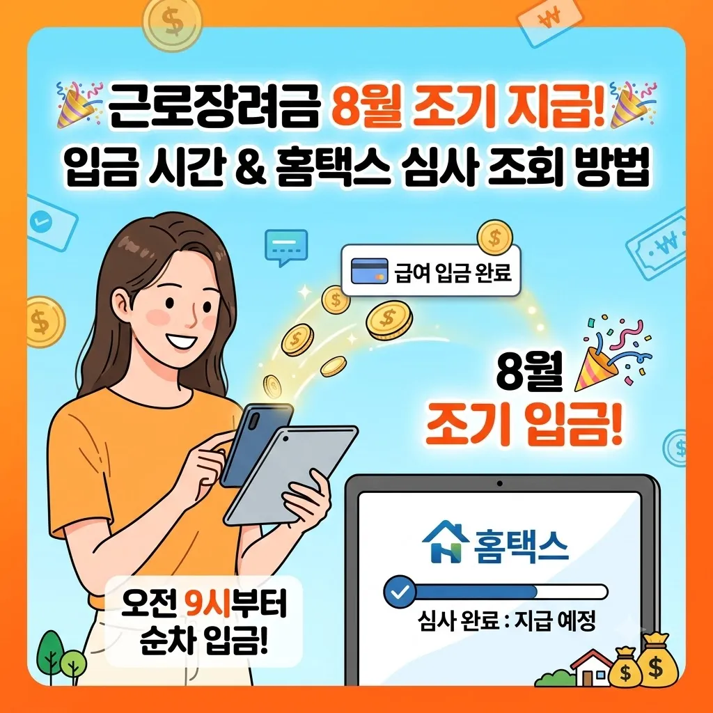 근로장려금 지급일 8월 조기 입금 시간 및 홈택스 근로장려금 지급일 심사 조회