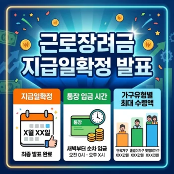 근로장려금 지급일확정 발표 근로장려금 지급일확정 통장 입금 시간 및 가구유형별 최대 수령액