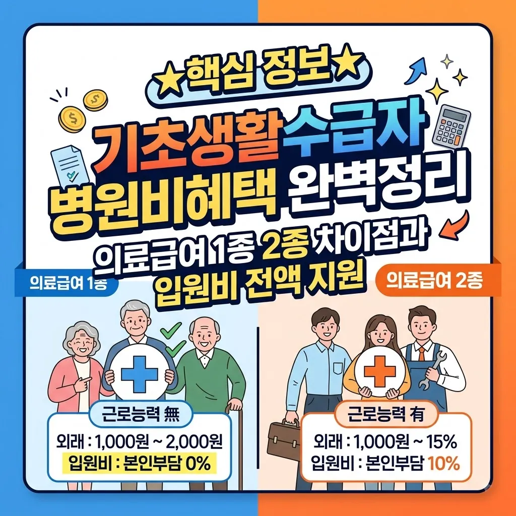 기초생활수급자 병원비혜택 의료급여 1종 2종 차이점과 입원비 전액 지원 놓치면 안 될 기초생활수급자 병원비혜택 총정리