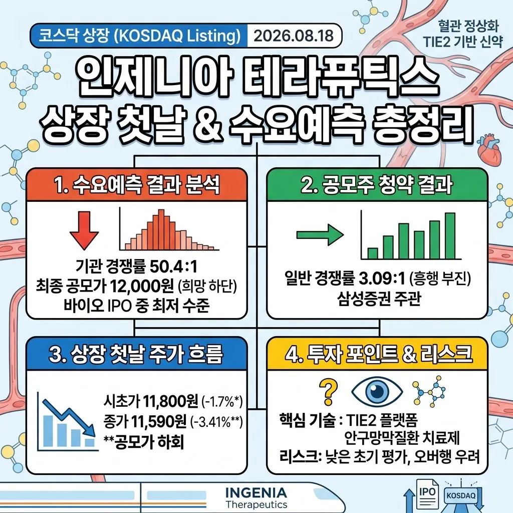인제니아 테라퓨틱스 공모주 및 상장 첫날 주가 흐름 점검 인제니아 테라퓨틱스 수요예측 결과 분석